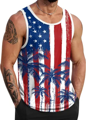 Mens Hawaiian Beach Tank Tops Summer Vacation Muscle Top Graphic Sleeveless Shirts (S-3XL)