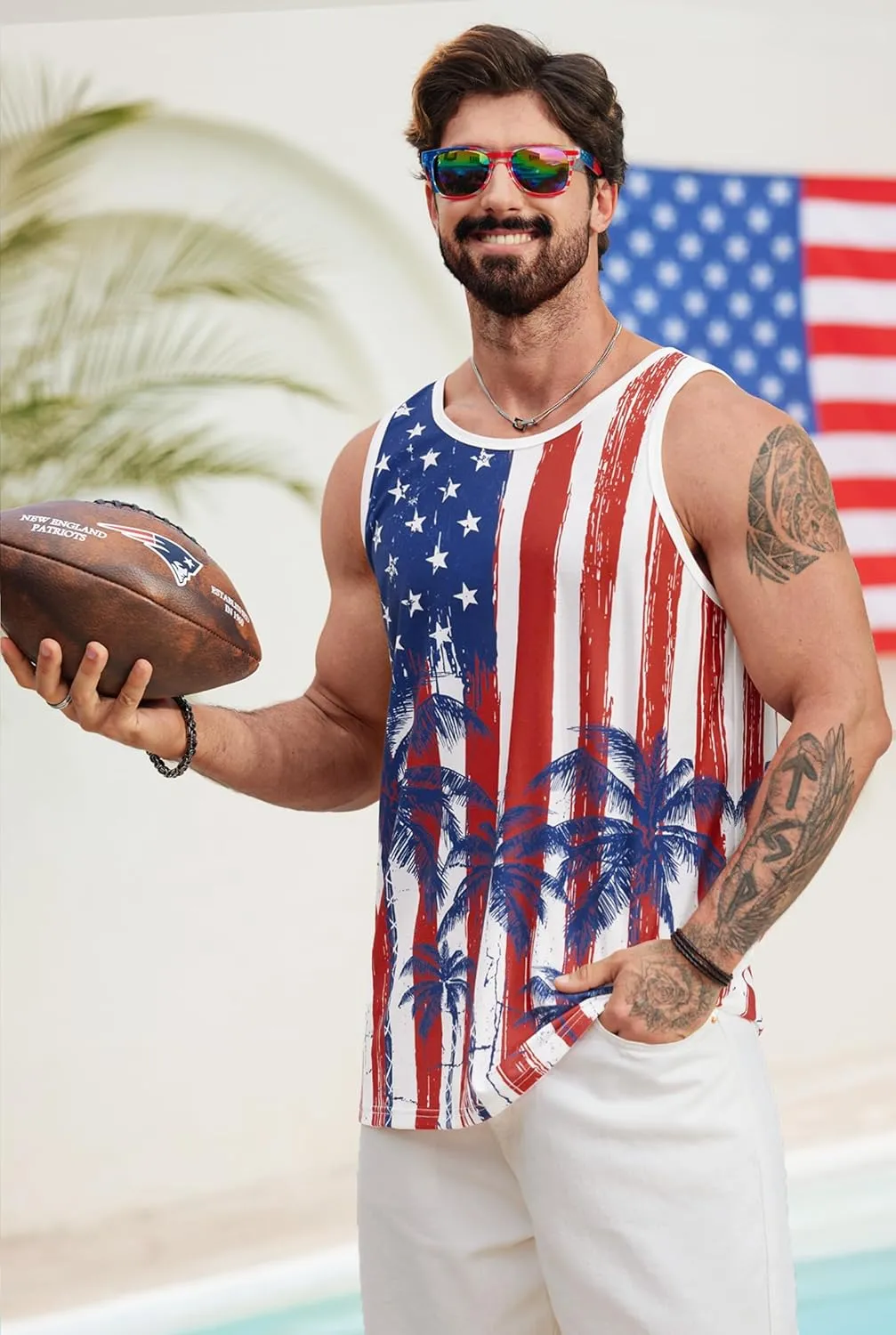 Mens Hawaiian Beach Tank Tops Summer Vacation Muscle Top Graphic Sleeveless Shirts (S-3XL)