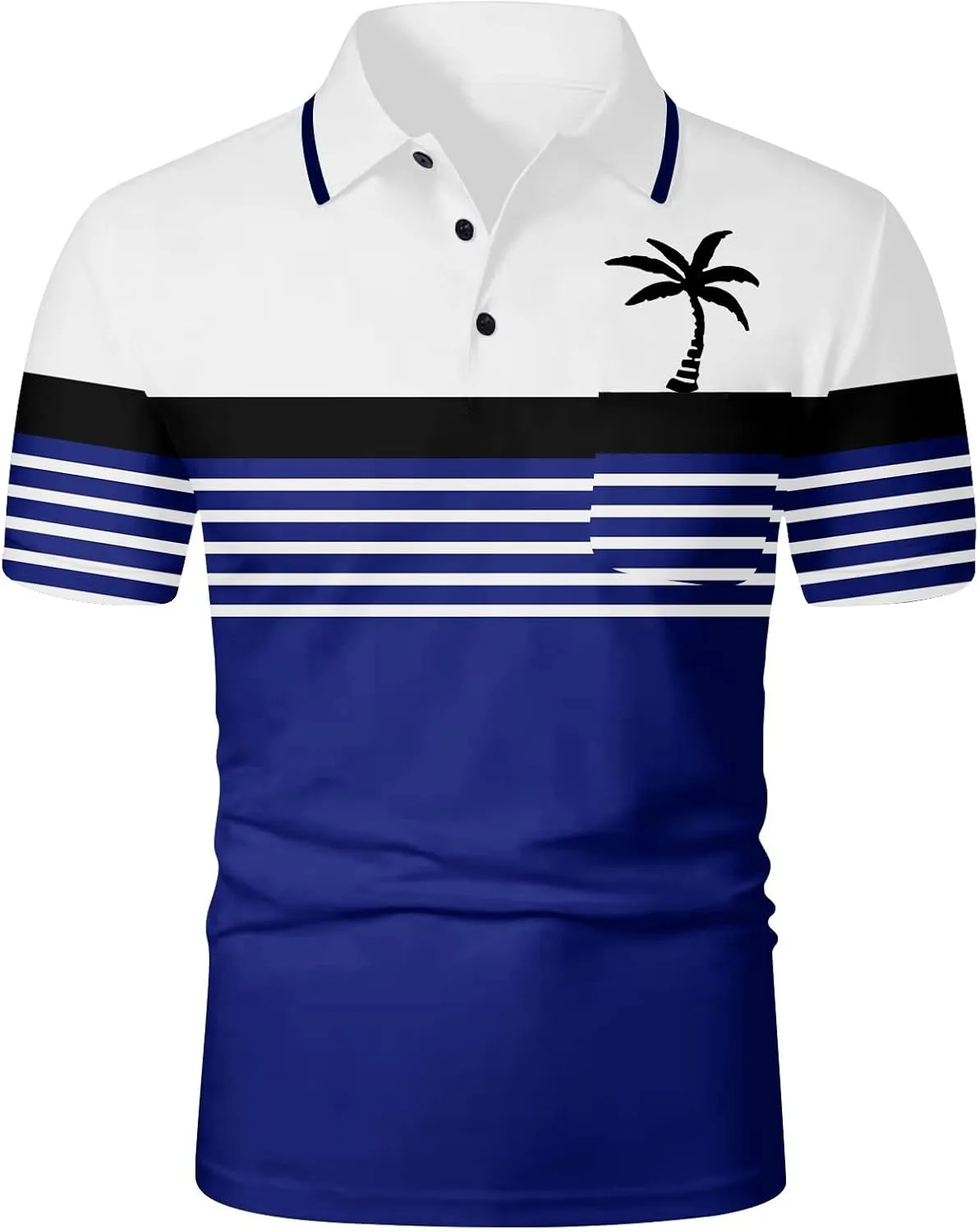 Men's Hawaiian Shirts Button Down Short Sleeve Collar Neck Tropical Holiday Beach Striped Coconut Tree Graphic Shirt