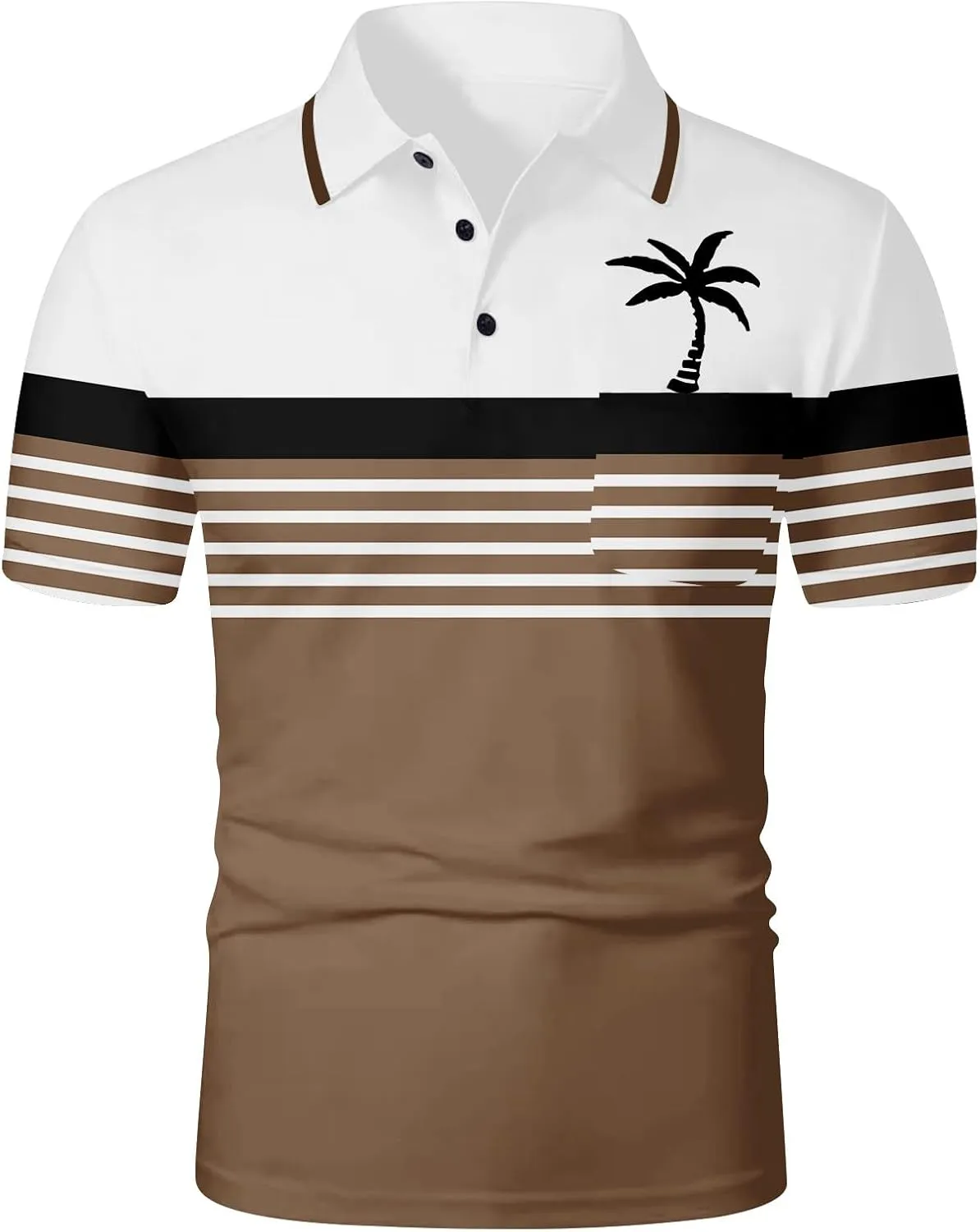 Men's Hawaiian Shirts Button Down Short Sleeve Collar Neck Tropical Holiday Beach Striped Coconut Tree Graphic Shirt