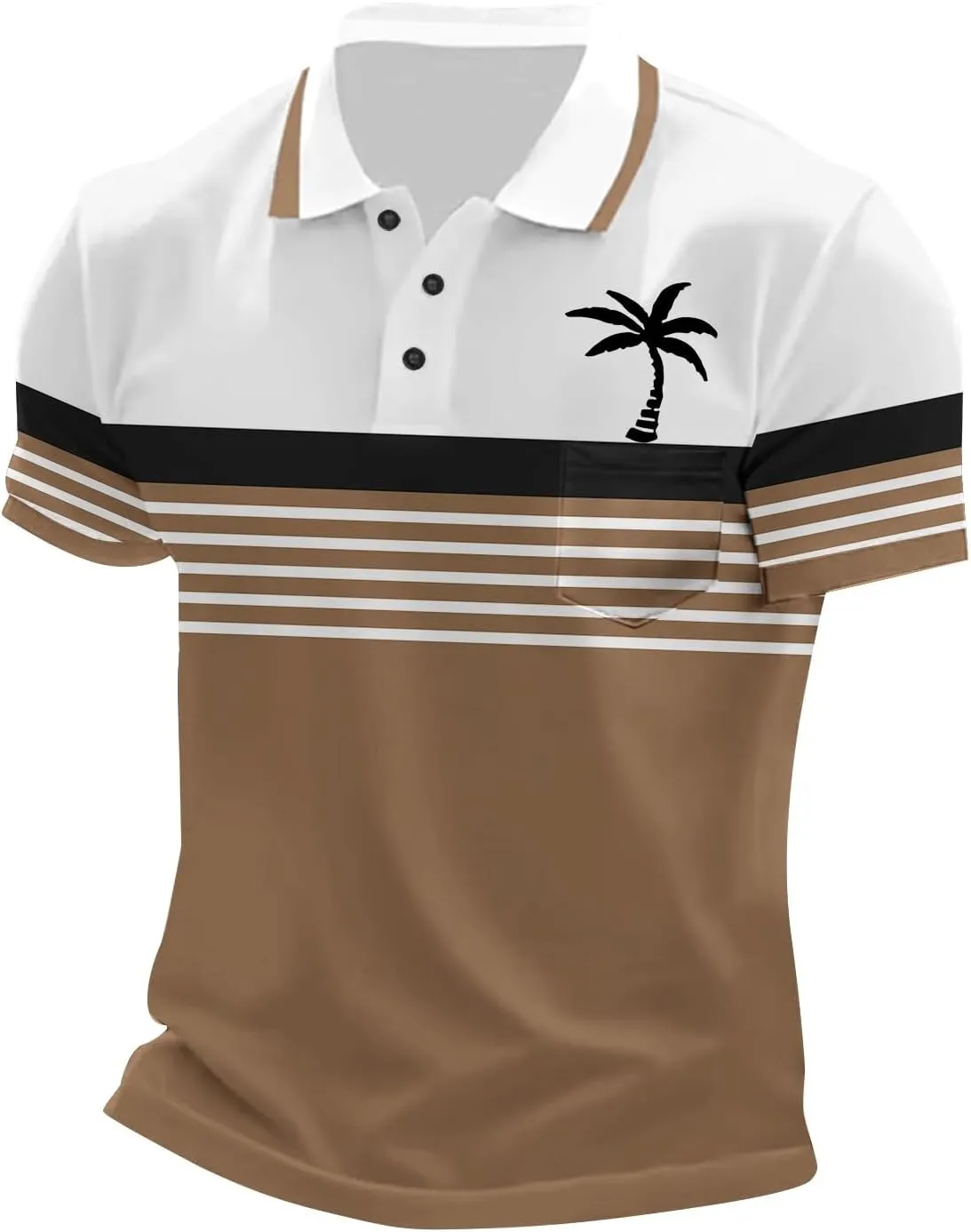 Men's Hawaiian Shirts Button Down Short Sleeve Collar Neck Tropical Holiday Beach Striped Coconut Tree Graphic Shirt