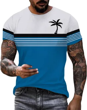 Men's Hawaiian Shirts Button Down Short Sleeve Crew Neck Tropical Holiday Beach Striped Coconut Tree Graphic Shirt