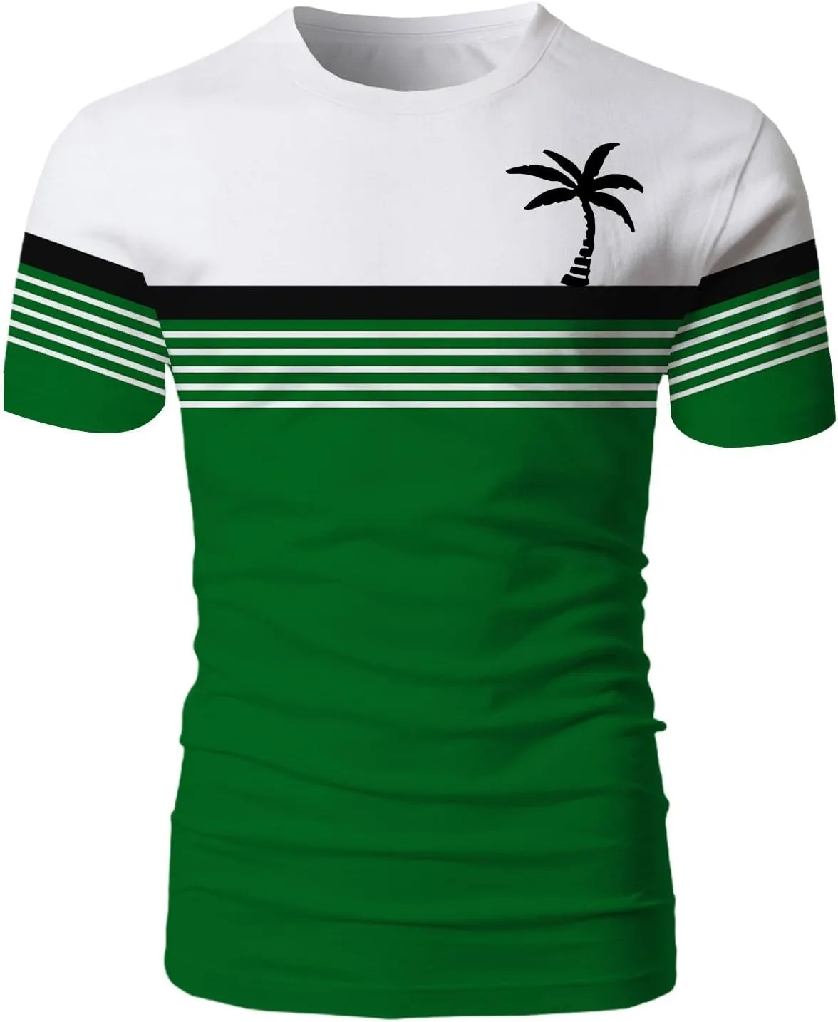 Men's Hawaiian Shirts Button Down Short Sleeve Crew Neck Tropical Holiday Beach Striped Coconut Tree Graphic Shirt