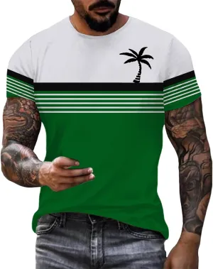 Men's Hawaiian Shirts Button Down Short Sleeve Crew Neck Tropical Holiday Beach Striped Coconut Tree Graphic Shirt