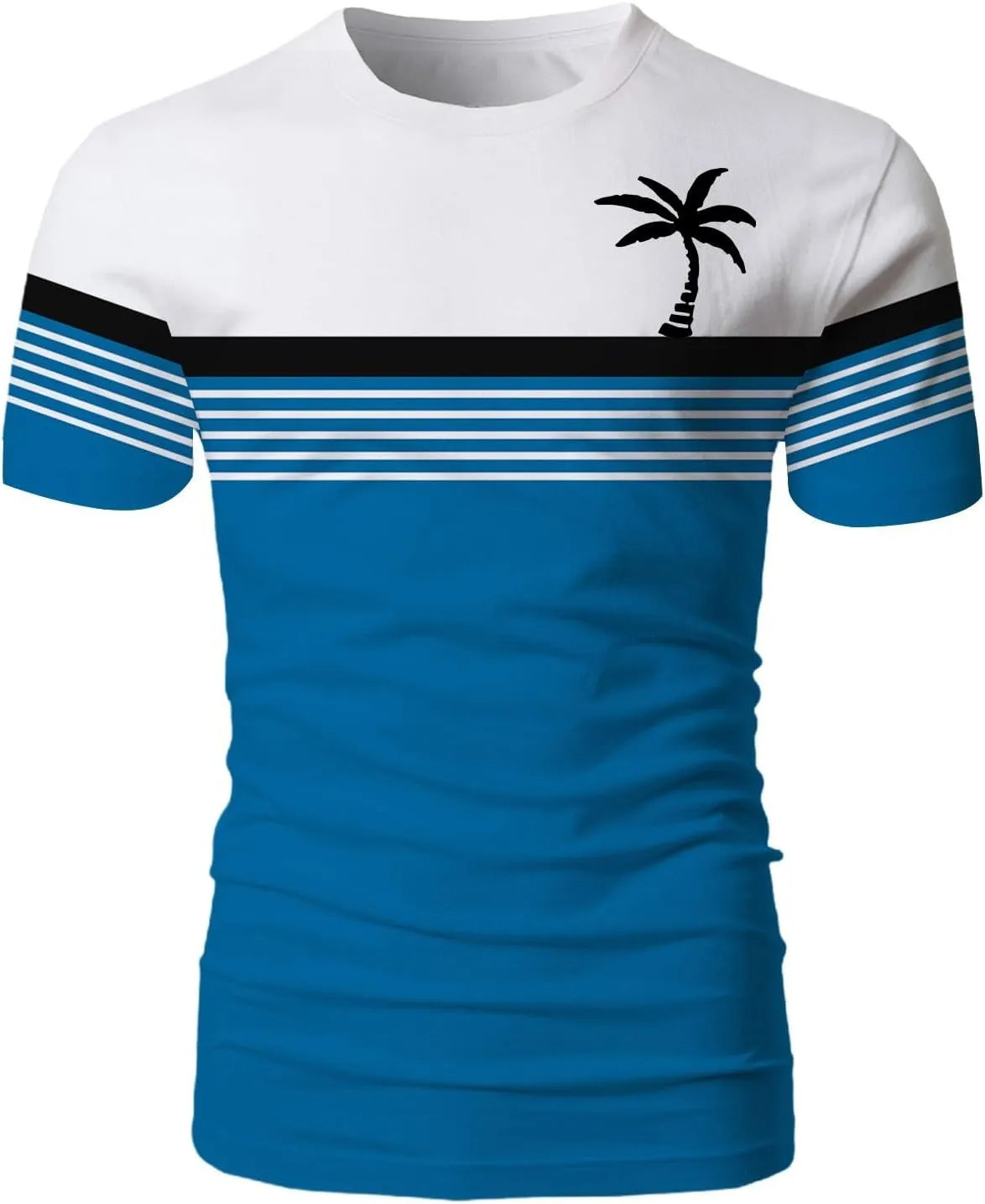 Men's Hawaiian Shirts Button Down Short Sleeve Crew Neck Tropical Holiday Beach Striped Coconut Tree Graphic Shirt