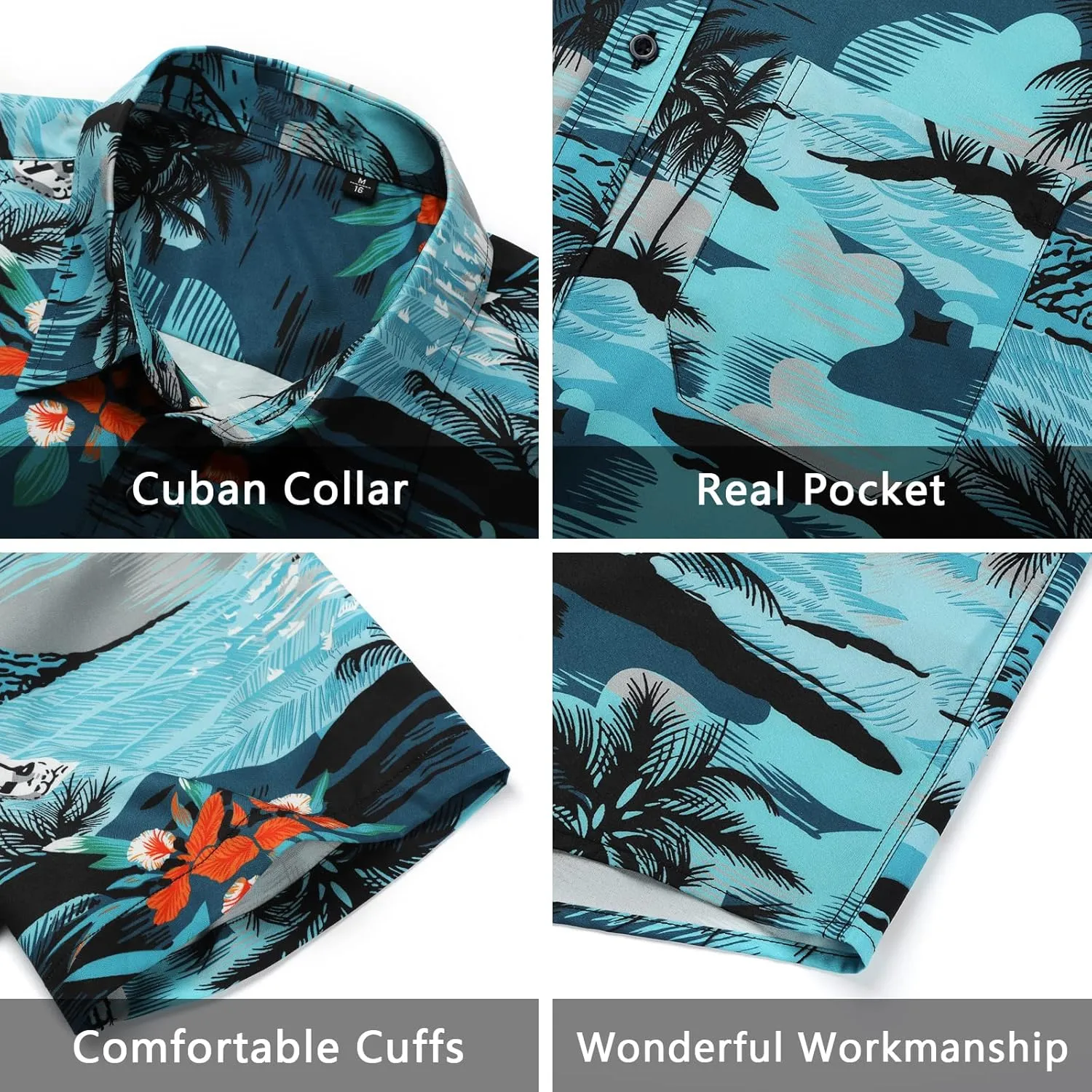 Men's Hawaiian Shirts Short Sleeve Casual Floral Button Down Tropical Shirt Summer Holiday Beach Aloha Hawaii Shirt