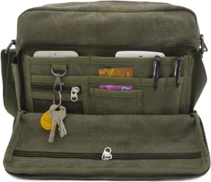 Mens Messenger Bag Canvas Shoulder Bag for Women Multi-pocket Travel Purses Satchel Work Handbag Crossbody Bag