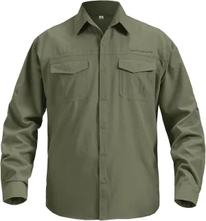 Mens Safari Sun Shirts UPF 50  UV Sun Protection Long Sleeve Outdoor Quick Dry Fishing Hiking Gardening Shirts (5051 Army Green M)
