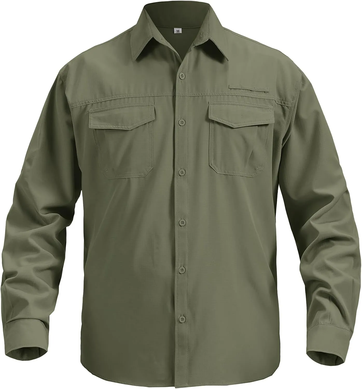 Mens Safari Sun Shirts UPF 50  UV Sun Protection Long Sleeve Outdoor Quick Dry Fishing Hiking Gardening Shirts (5051 Army Green M)