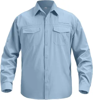 Mens Safari Sun Shirts UPF 50  UV Sun Protection Long Sleeve Outdoor Quick Dry Fishing Hiking Gardening Shirts (5051 Blue S)