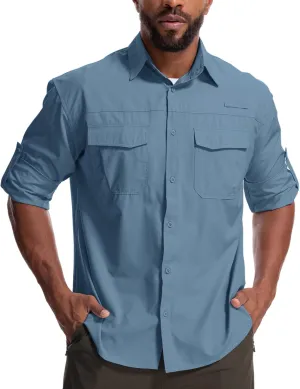 Mens Safari Sun Shirts UPF 50  UV Sun Protection Long Sleeve Outdoor Quick Dry Fishing Hiking Gardening Shirts