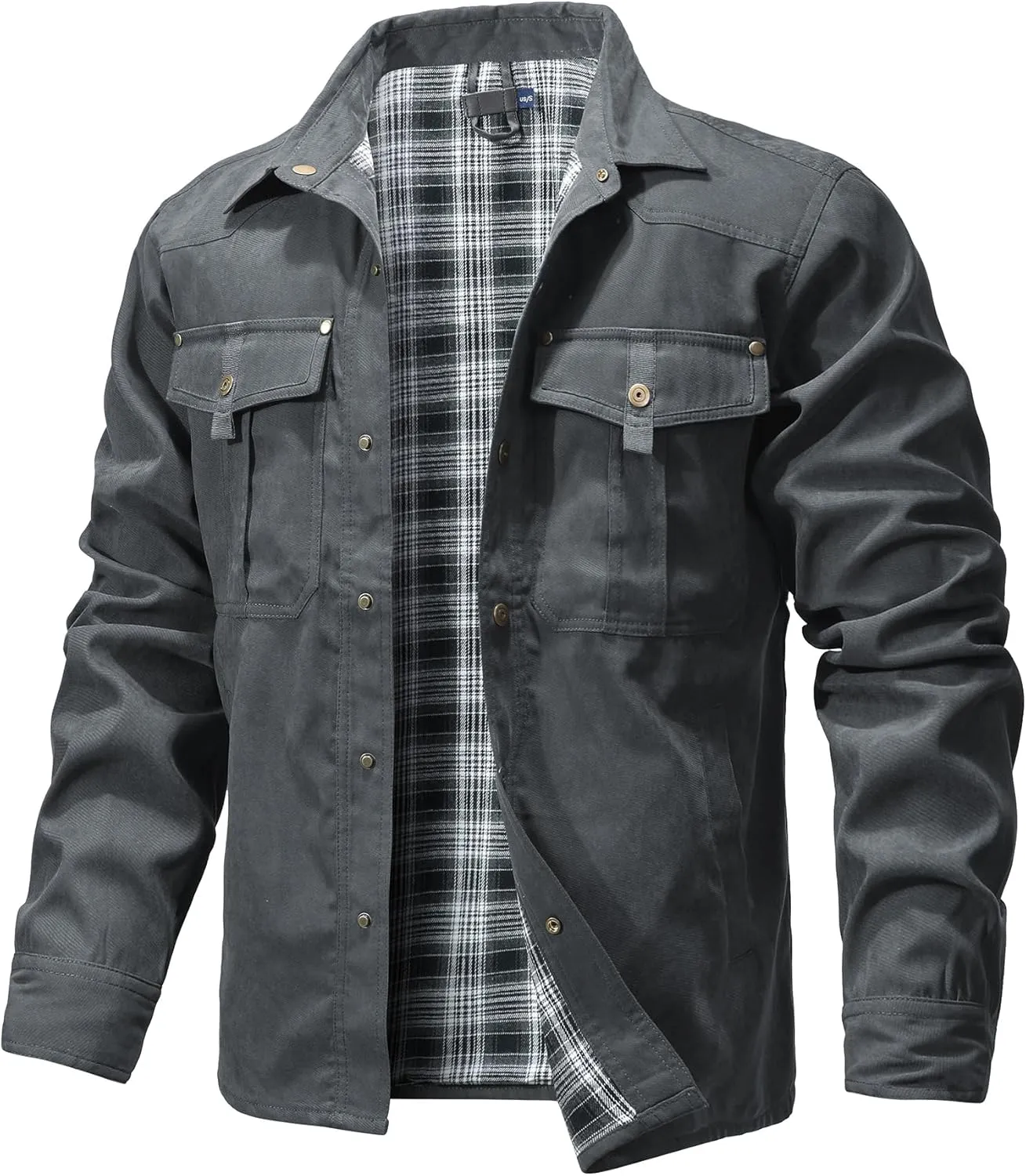 Men's Shirt Jacket Shacket with Flannel Lined Casual Snap Button Overshirt Western Cowboy Jackets Fall Clothing