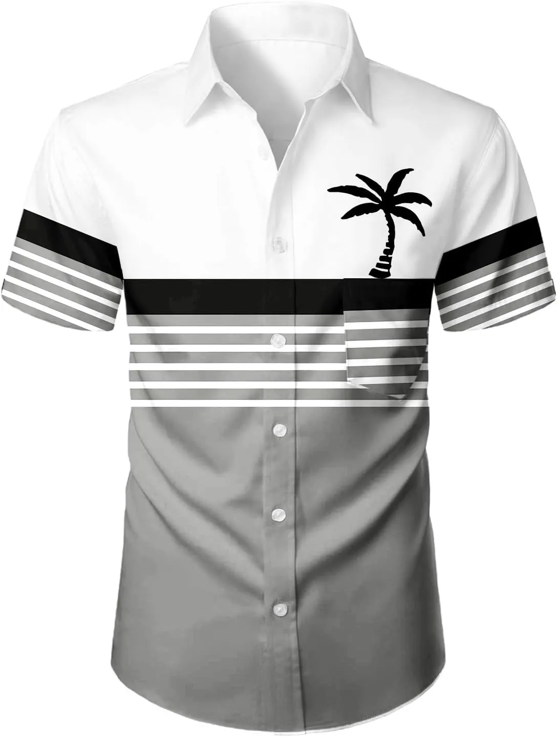 Mens Shirts Tropical Printed Short Sleeve Shirt Summer Coconut Tree T-Shirts Button Down Stand Collar Workout Tops