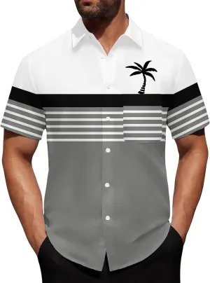Mens Shirts Tropical Printed Short Sleeve Shirt Summer Coconut Tree T-Shirts Button Down Stand Collar Workout Tops