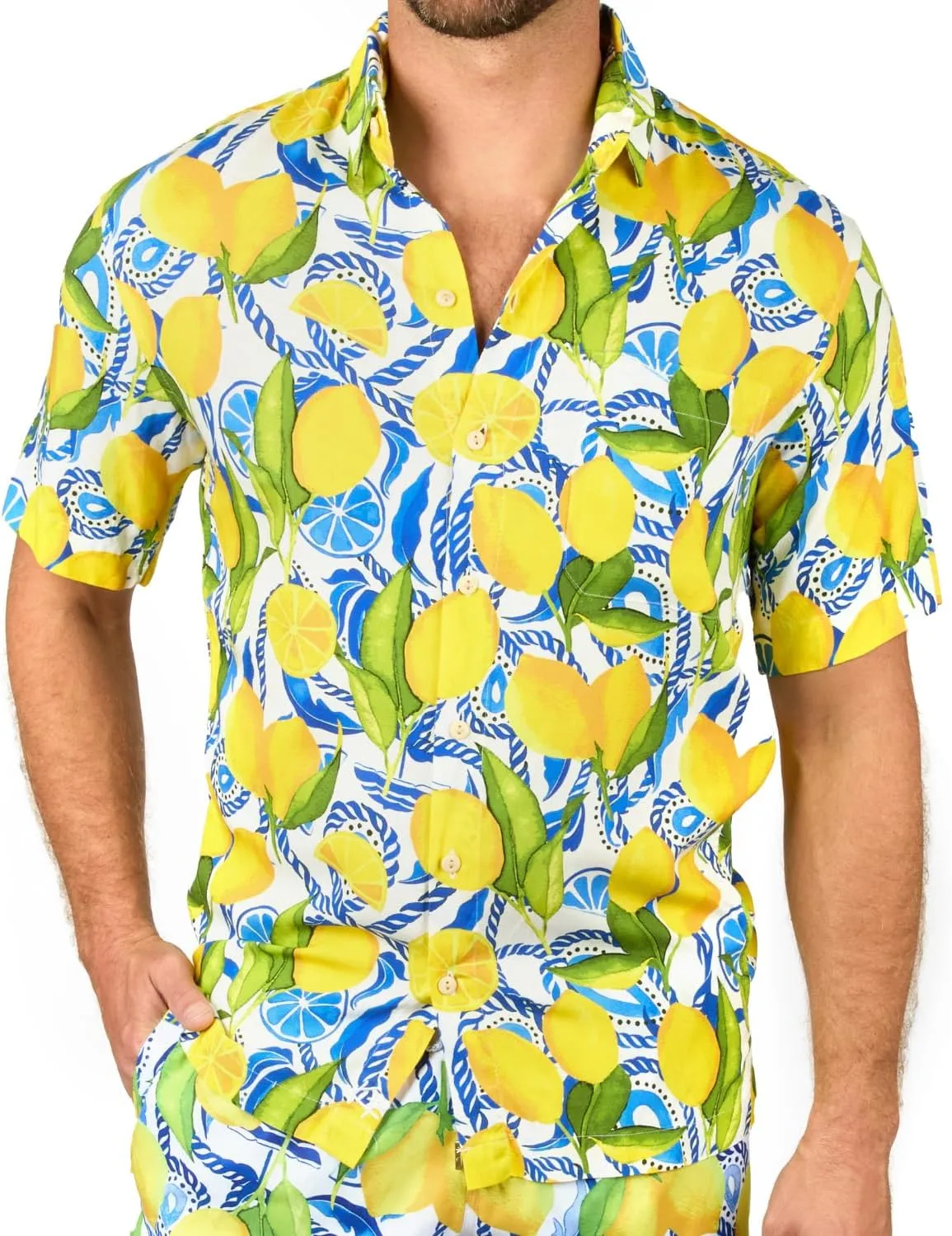 Men's Short Sleeve Button-Down Shirt, Printed Modern Hawaiian Shirt, Soft Rayon, Regular and Relaxed Fit