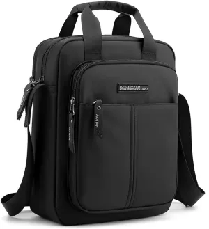 Men's Shoulder Bag Nylon Crossbody Bag Waterproof Casual Black Messenger Bag for Work Travel, Black