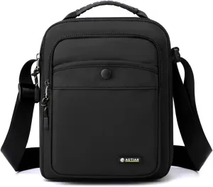 Men's Shoulder Bag Small Messenger Bag Nylon Business Waterproof Lightweight Casual Black Crossbody Bag for Work Travel Outdoor