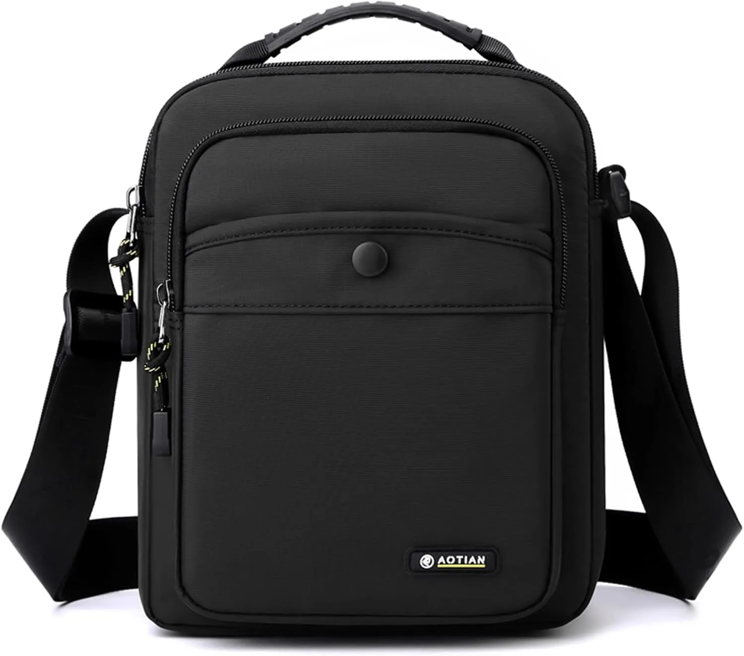 Men's Shoulder Bag Small Messenger Bag Nylon Business Waterproof Lightweight Casual Black Crossbody Bag for Work Travel Outdoor