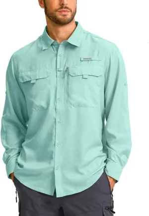 Men's Sun Protection Fishing Shirt with Zipper Pockets Long Sleeve UPF 50  UV Cooling Shirts for Men Hiking Travel