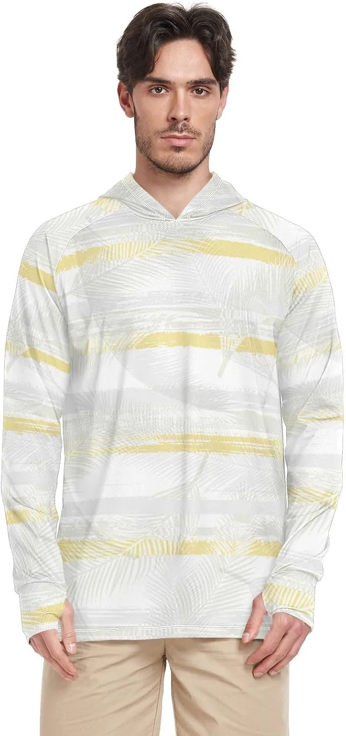 Mens Sun Shirts Protection Long Sleeve Coconut Palm Leaves Sun Shirt with Hood UPF 50 Hooded Fishing Shirts UV Rash