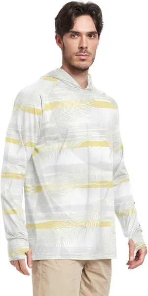 Mens Sun Shirts Protection Long Sleeve Coconut Palm Leaves Sun Shirt with Hood UPF 50 Hooded Fishing Shirts UV Rash