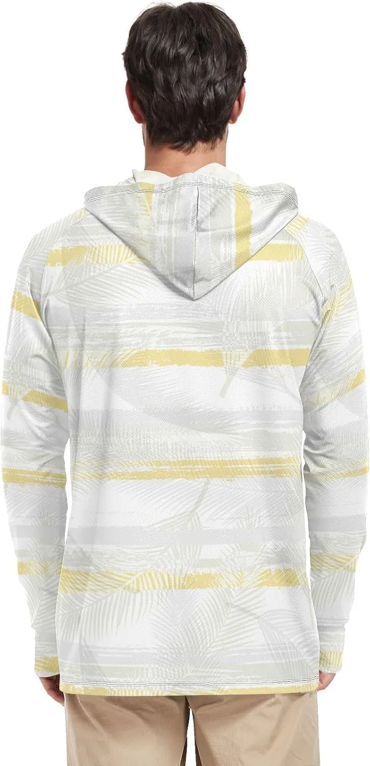 Mens Sun Shirts Protection Long Sleeve Coconut Palm Leaves Sun Shirt with Hood UPF 50 Hooded Fishing Shirts UV Rash