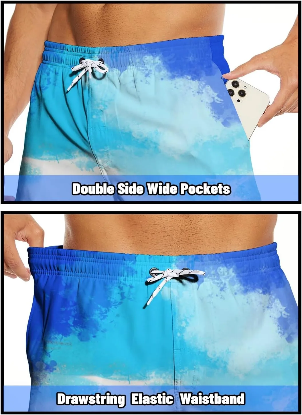 Men's Swim Trunks with Compression Liner 5" Inseam Mens Quick Dry Board Shorts with 4 Pockets for Beach Vacation