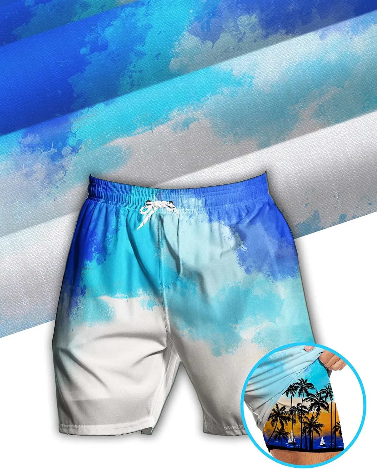 Men's Swim Trunks with Compression Liner 5" Inseam Mens Quick Dry Board Shorts with 4 Pockets for Beach Vacation