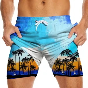 Men's Swim Trunks with Compression Liner 5" Inseam Mens Quick Dry Board Shorts with 4 Pockets for Beach Vacation