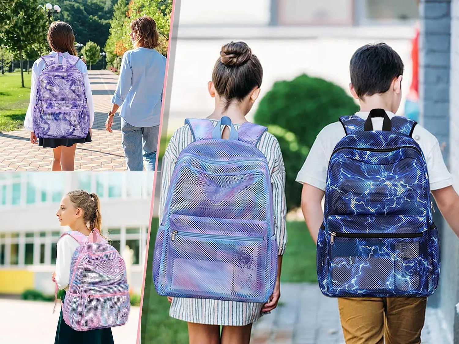Mesh Backpack for Girls Semi-Transparent Mesh School Backpack See Through Casual Bookbag Lightweight School Bookbag