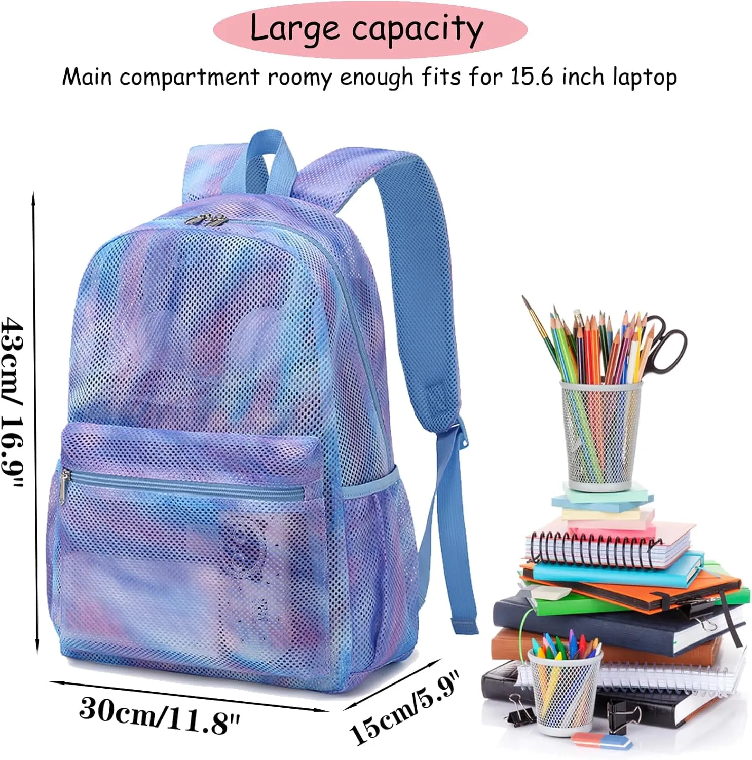 Mesh Backpack for Girls Semi-Transparent Mesh School Backpack See Through Casual Bookbag Lightweight School Bookbag