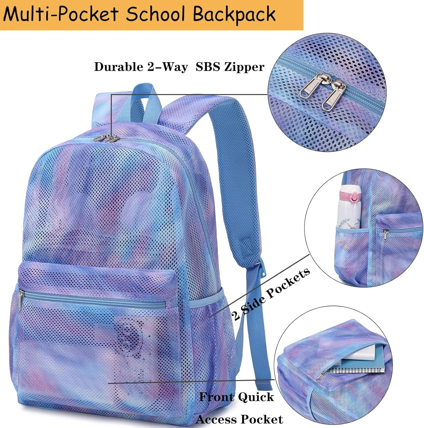 Mesh Backpack for Girls Semi-Transparent Mesh School Backpack See Through Casual Bookbag Lightweight School Bookbag