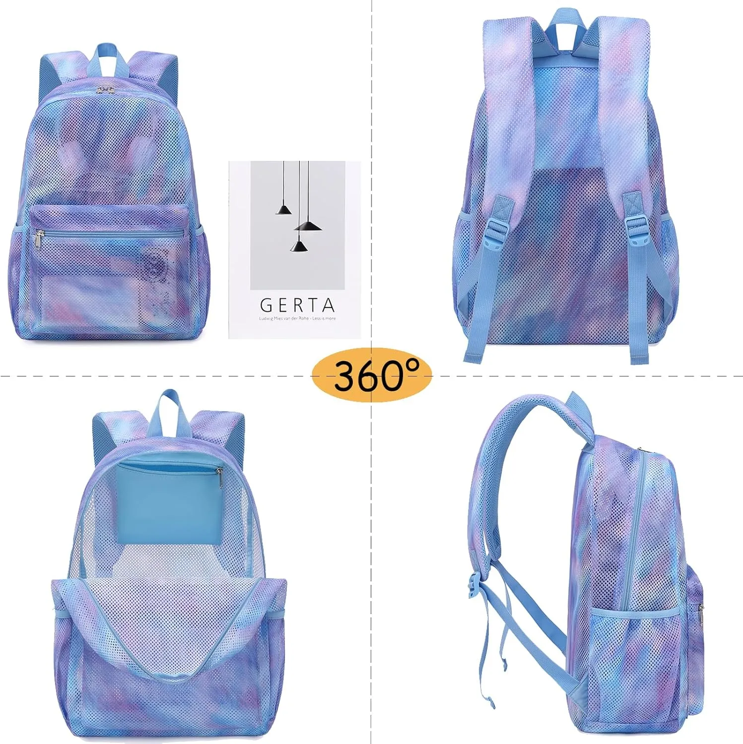 Mesh Backpack for Girls Semi-Transparent Mesh School Backpack See Through Casual Bookbag Lightweight School Bookbag