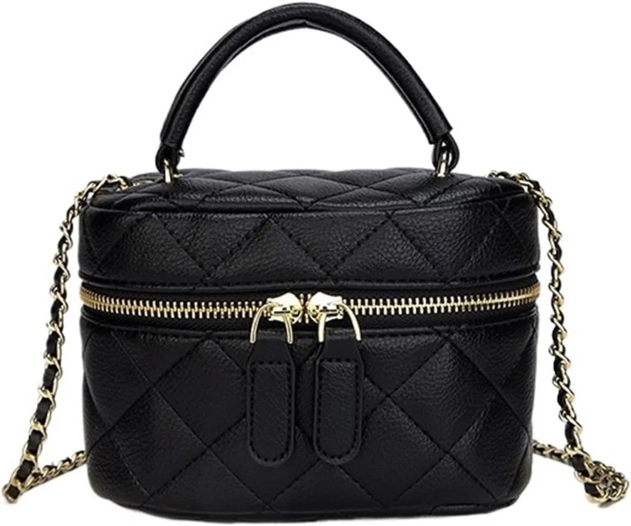 messenger bag Fit For Mini Checkered Women's Bag Fashion Handbag High Mass PU Women's Small Bag Leisure bag (Color : BLACK)