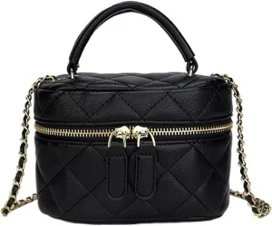messenger bag Fit For Mini Checkered Women's Bag Fashion Handbag High Mass PU Women's Small Bag Leisure bag (Color : BLACK)