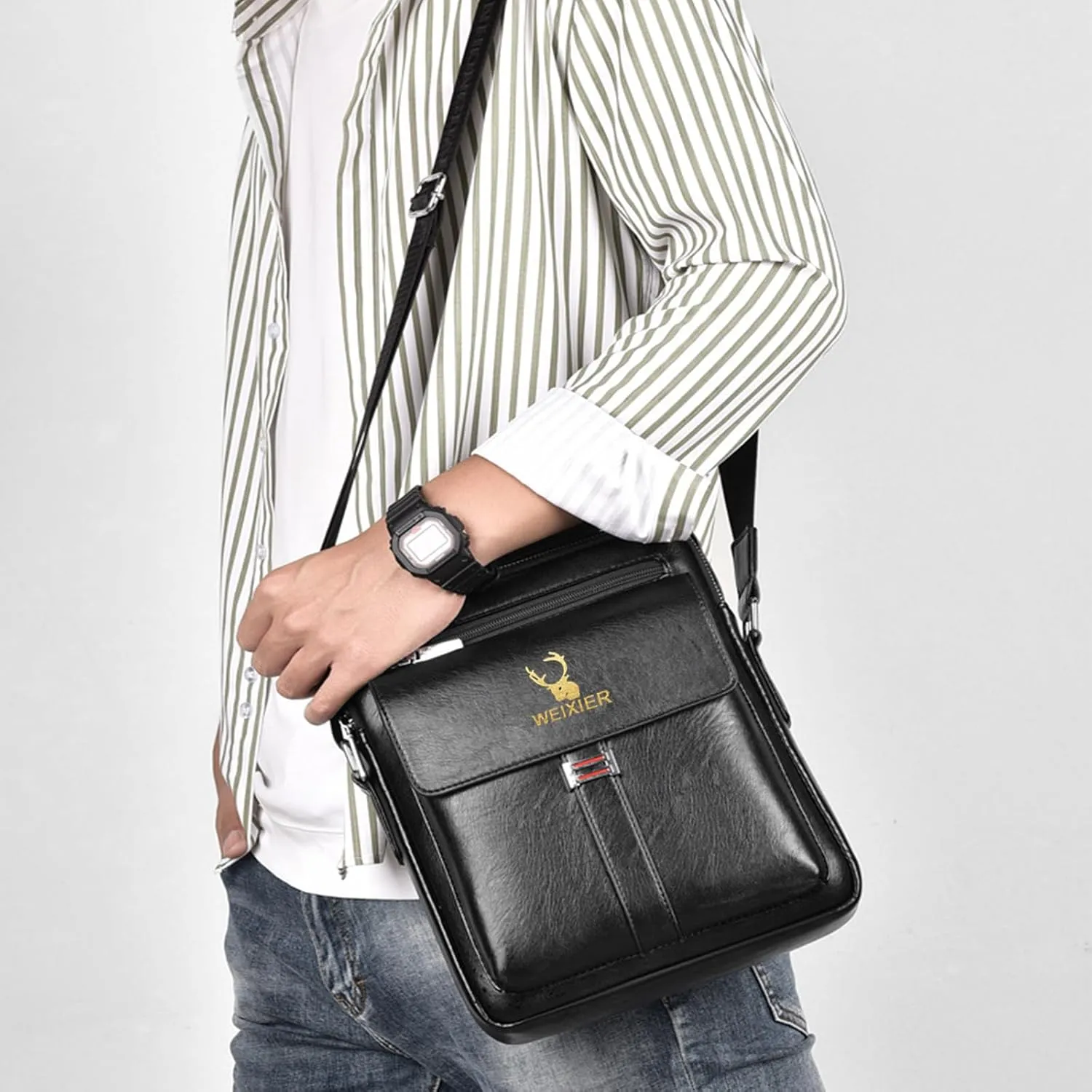 Messenger Bag for Men Crossbody Shoulder Purse Small Vintage PU Leather Satchel Pouch Side Crossover Handbag