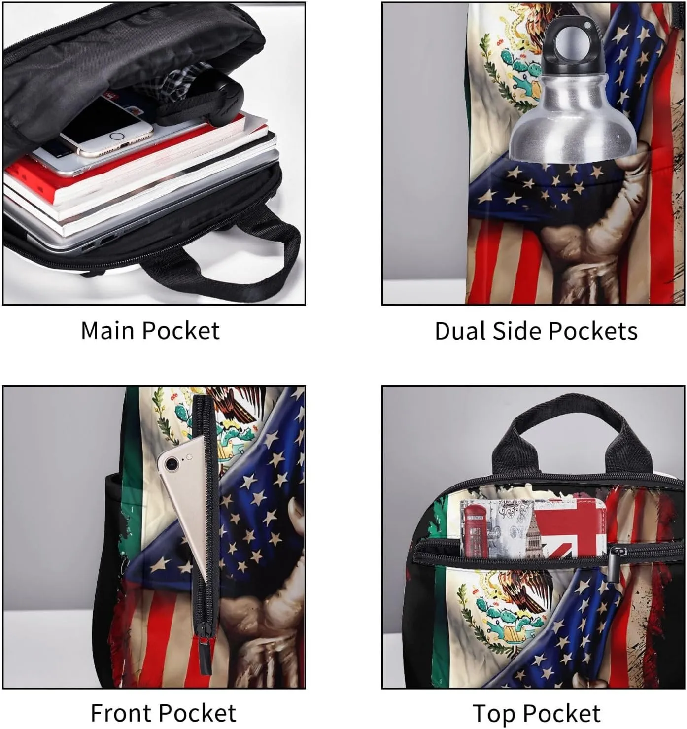 Mexican Roots American Mexican Flag Mexico is Calling Travel Backpacks Casual Laptop Backpack Sport Rucksack Large Capacity Daypack Multi-Pockets Adjustable Strap Bag for Working Hiking
