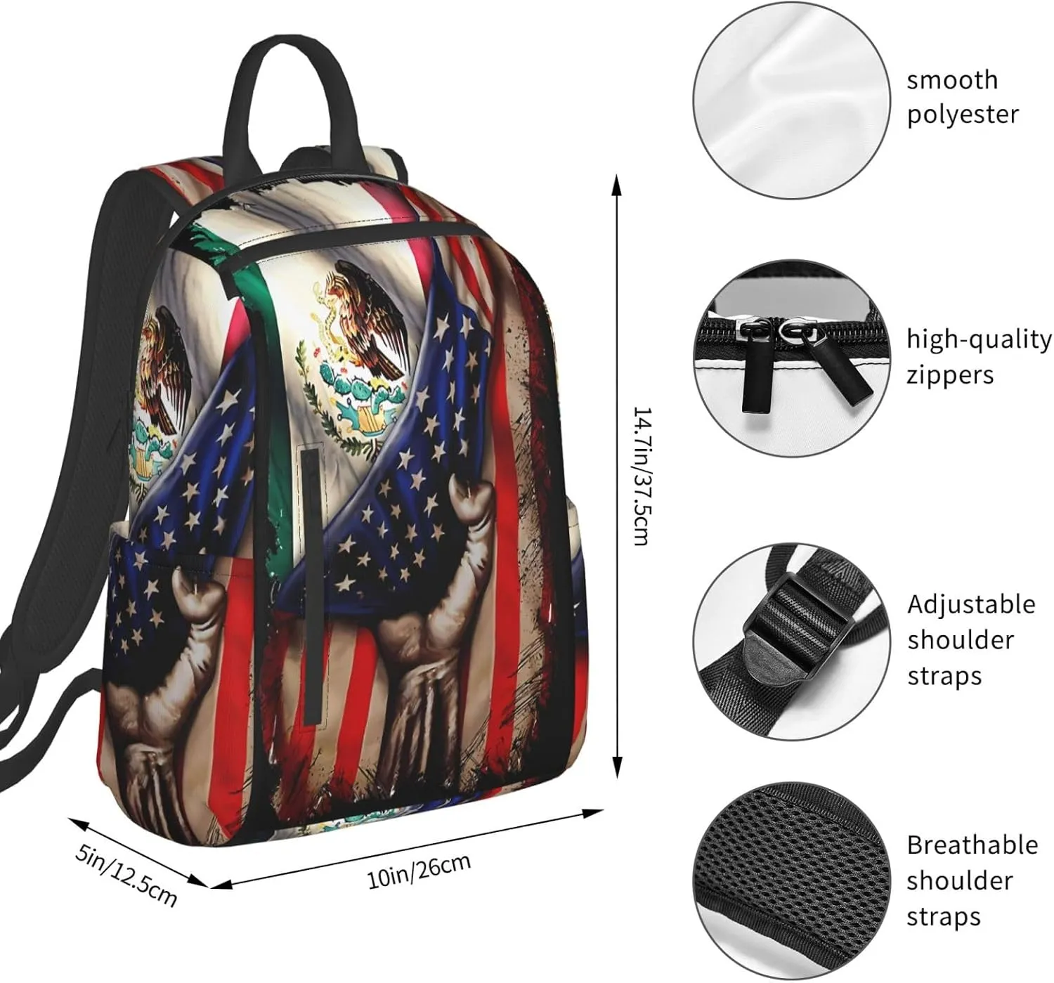 Mexican Roots American Mexican Flag Mexico is Calling Travel Backpacks Casual Laptop Backpack Sport Rucksack Large Capacity Daypack Multi-Pockets Adjustable Strap Bag for Working Hiking