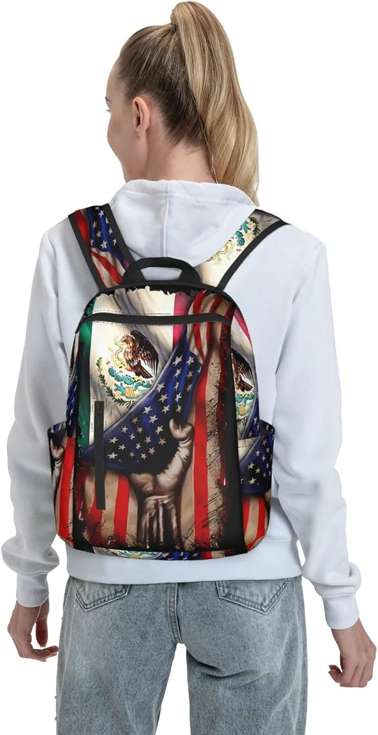 Mexican Roots American Mexican Flag Mexico is Calling Travel Backpacks Casual Laptop Backpack Sport Rucksack Large Capacity Daypack Multi-Pockets Adjustable Strap Bag for Working Hiking
