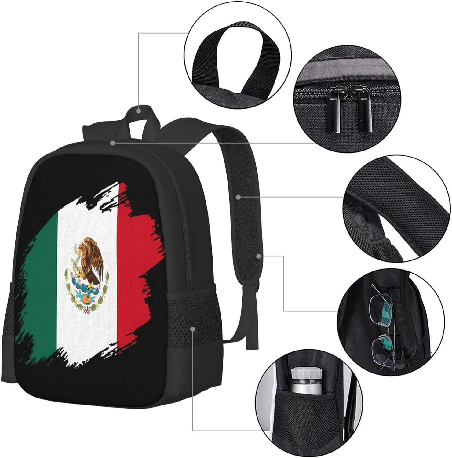 Mexico Mexican Eagle Flag Casual Backpacks Large Capacity Backpack Laptop Rucksack Sport Daypack Commuter Bags with Adjustable Strap for Traveling Camping