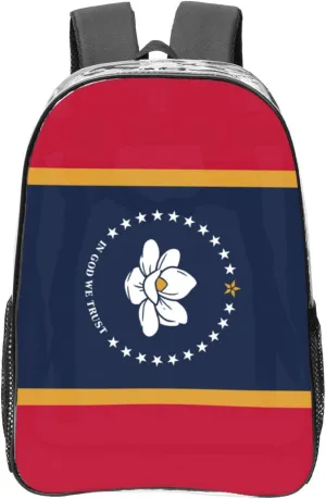 Mississippi State Flag Print LargeTransparent Backpack Functional Clear PVC Bag Suitable Stadium Events Travel
