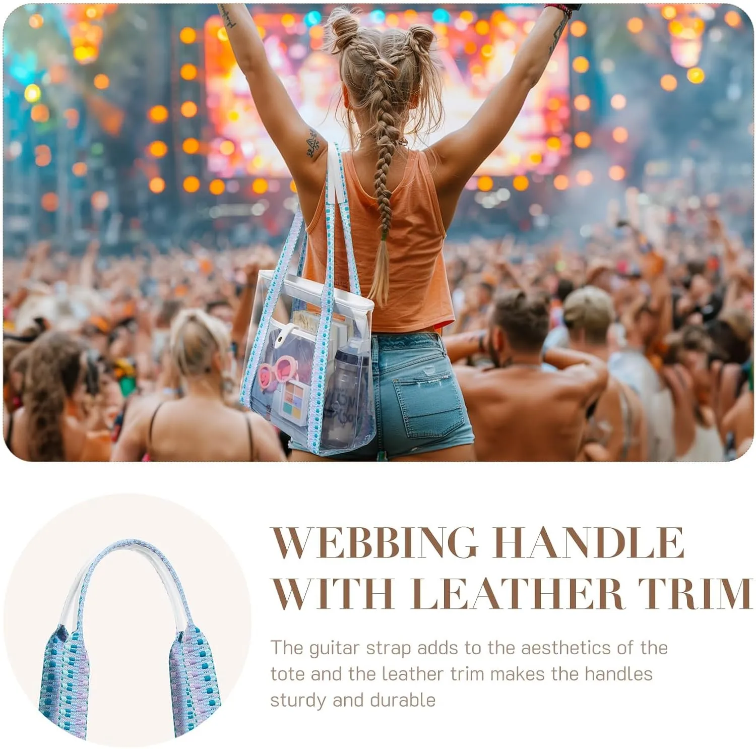 Missnine Clear Tote Bag for Women Clear Bag for Stadium Events with Zipper for Sports Events, Concerts, Work, Beach