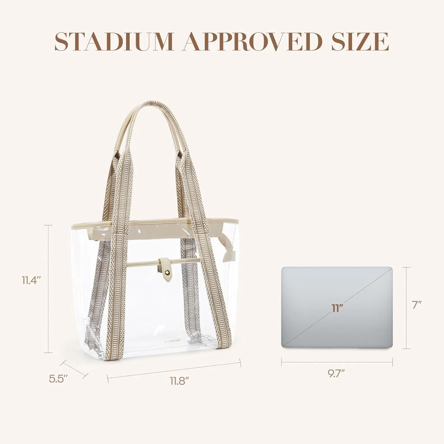 Missnine Clear Tote Bag for Women Clear Bag for Stadium Events with Zipper for Sports Events, Concerts, Work, Beach
