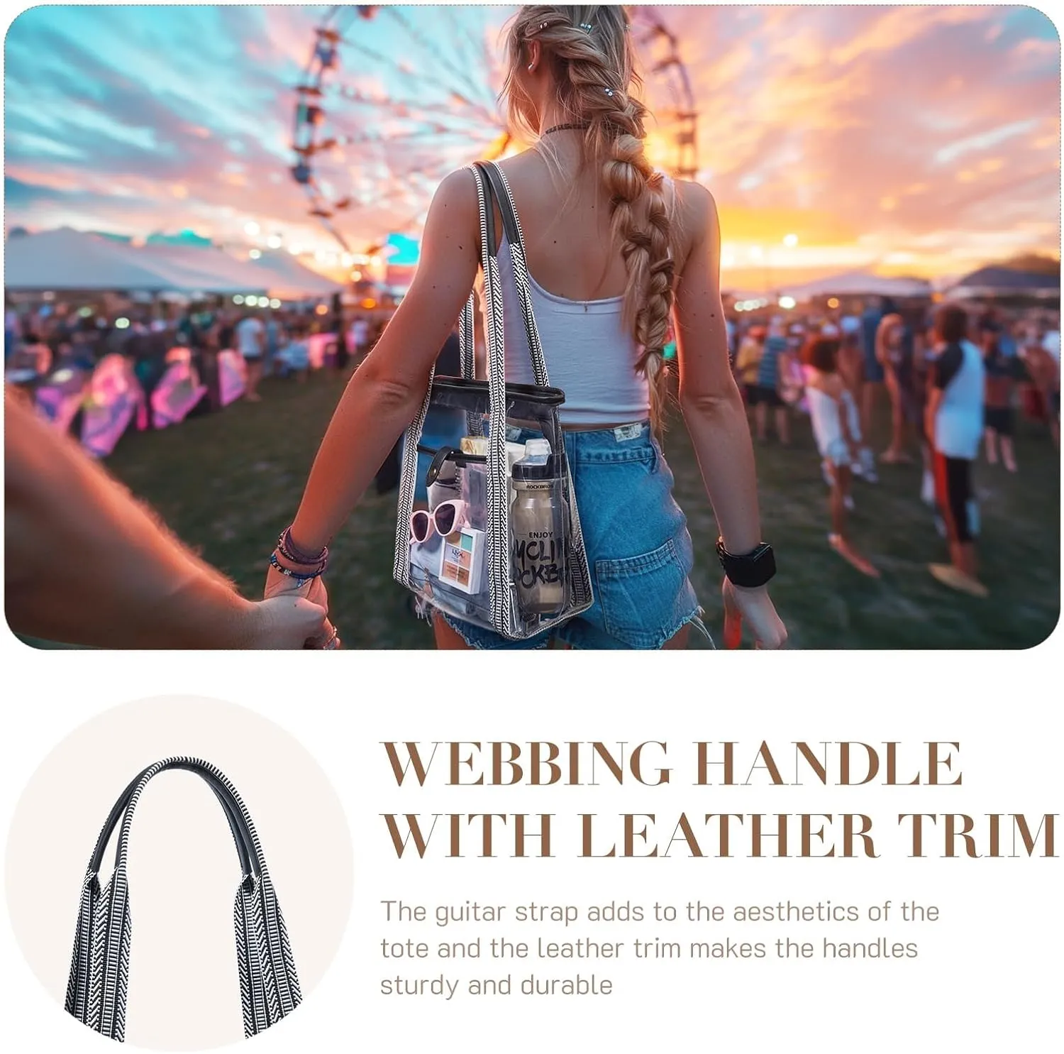 Missnine Clear Tote Bag for Women Clear Bag for Stadium Events with Zipper for Sports Events, Concerts, Work, Beach