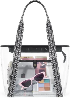 Missnine Clear Tote Bag for Women Clear Bag for Stadium Events with Zipper for Sports Events, Concerts, Work, Beach