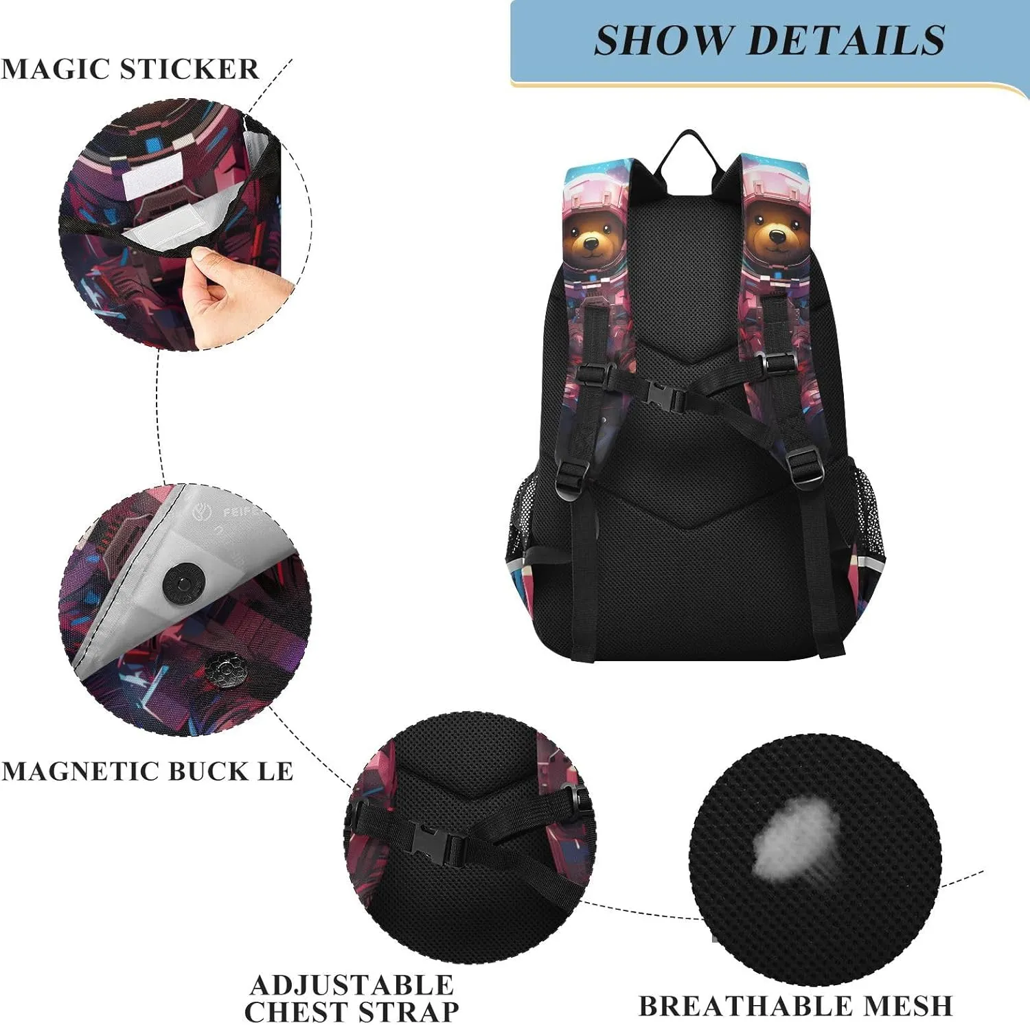 MNSRUU Backpack for School Animal Bears Planet Laptop Backpack Womens Travel Backpack Mens Casual Daypack Backpack Fits 15.6 Inch Laptop Waterproof