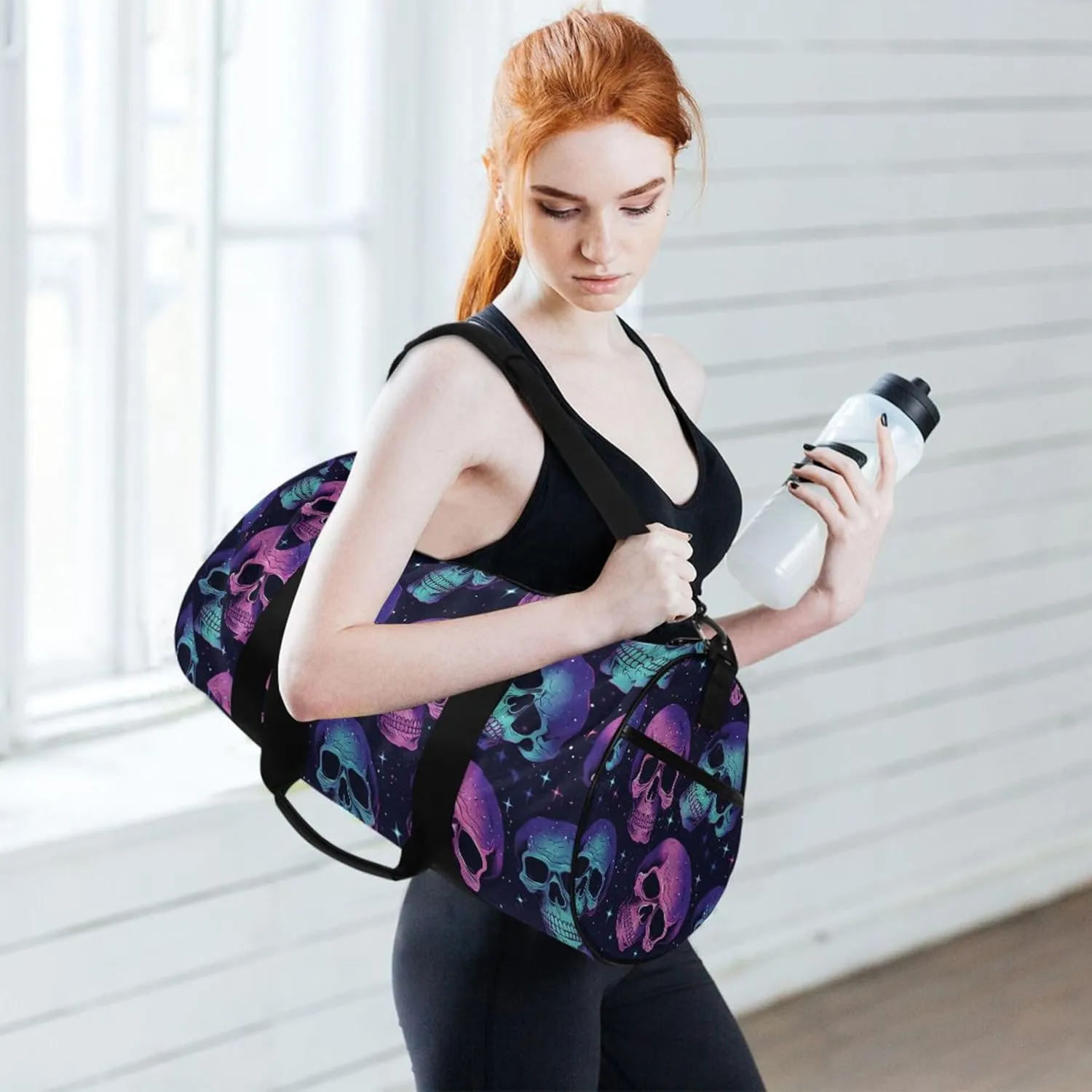MNSRUU Sports Duffel Bags, Gothic Skull Athletic Gym Bag Overnight Workout Travel Tote Luggage for Men Women Yoga