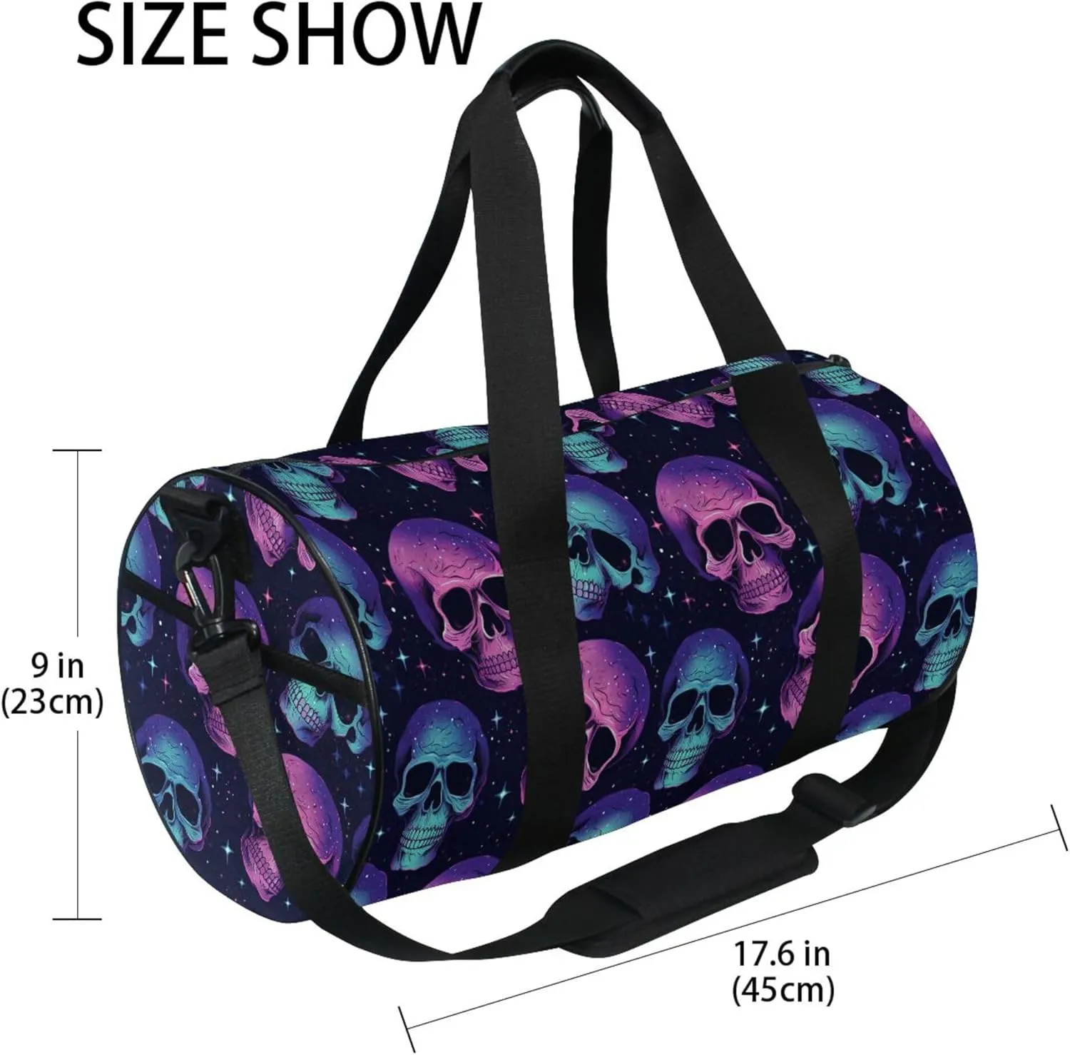 MNSRUU Sports Duffel Bags, Gothic Skull Athletic Gym Bag Overnight Workout Travel Tote Luggage for Men Women Yoga