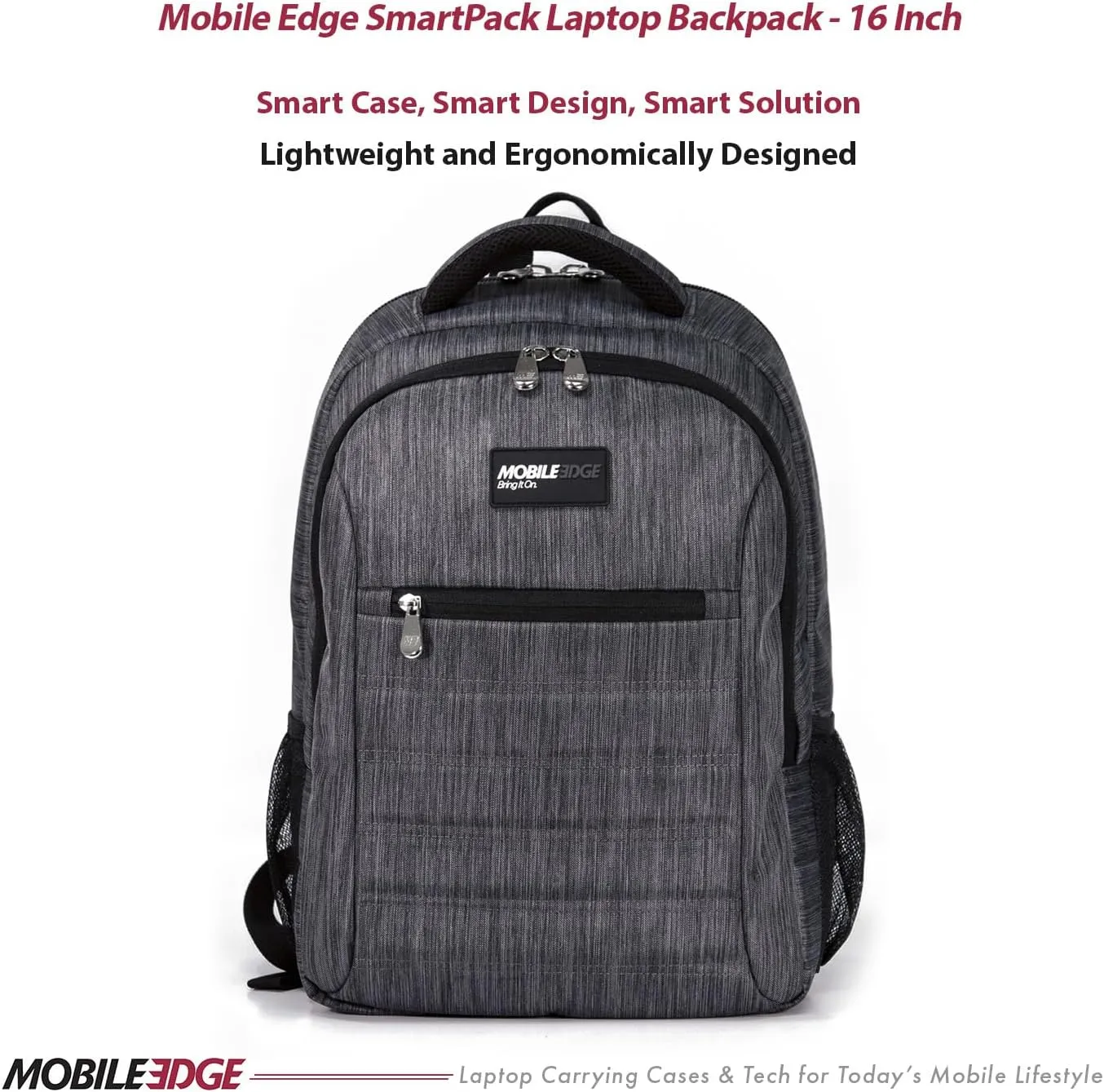 Mobile Edge SmartPack Laptop Backpack for Men and Women, Compatible with Mac 16-17 Inch Laptops, Travel Computer Bag, Super Lightweight, Water-Resistant Exterior, Carbon