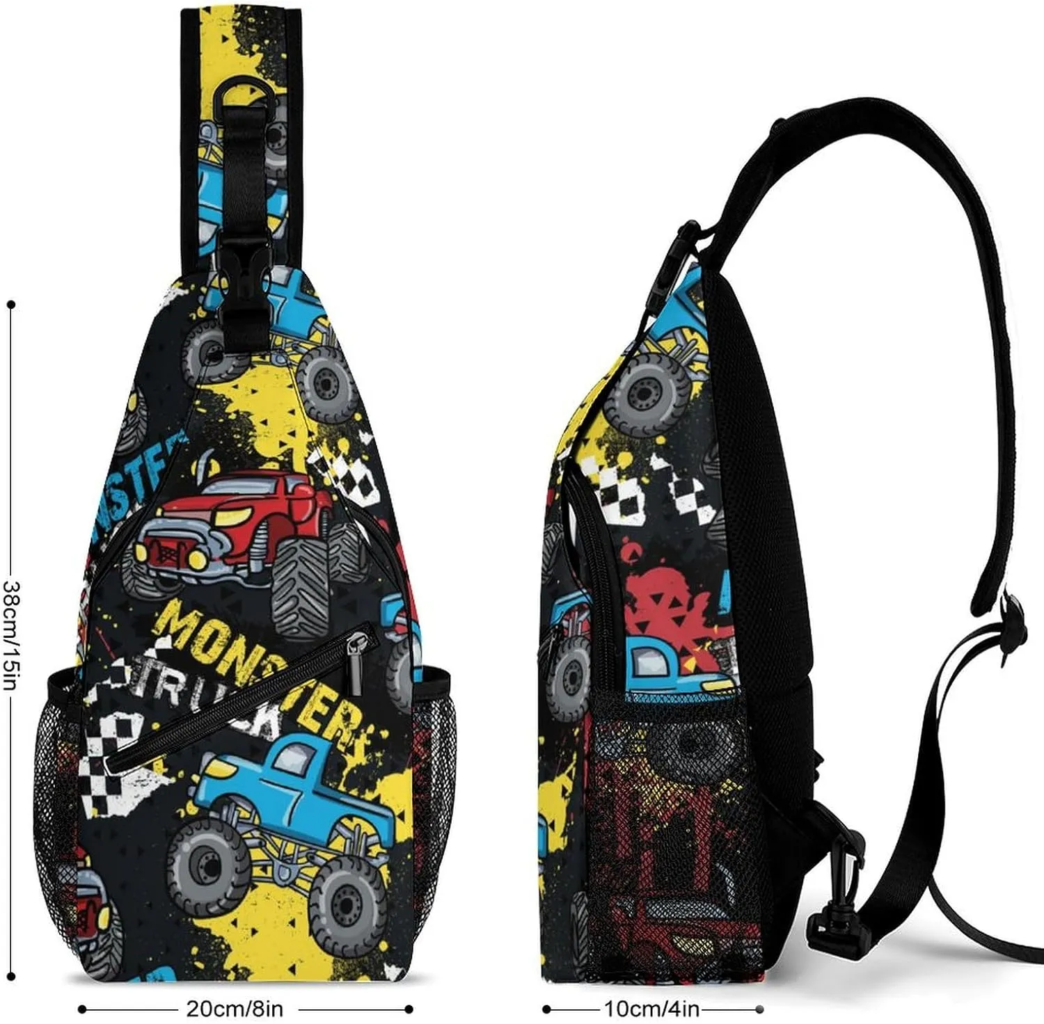 Monster Truck Cars Sling Backpack Men Womens Crossbody Backpack Chest Bag Cycling Daypack Travel Bag Casual Daypacks Leisure Backpacks